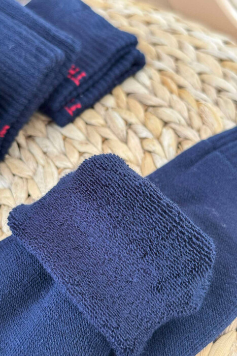 6 PAIR THERMAL MEN CREW SOCKS DARK BLUE/BEE - 4