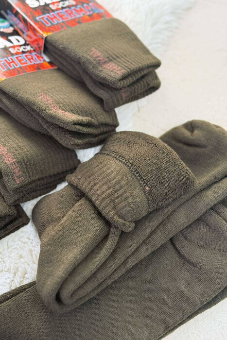 6 PAIR THERMAL MEN CREW SOCKS DARK GREEN/JEE - 2