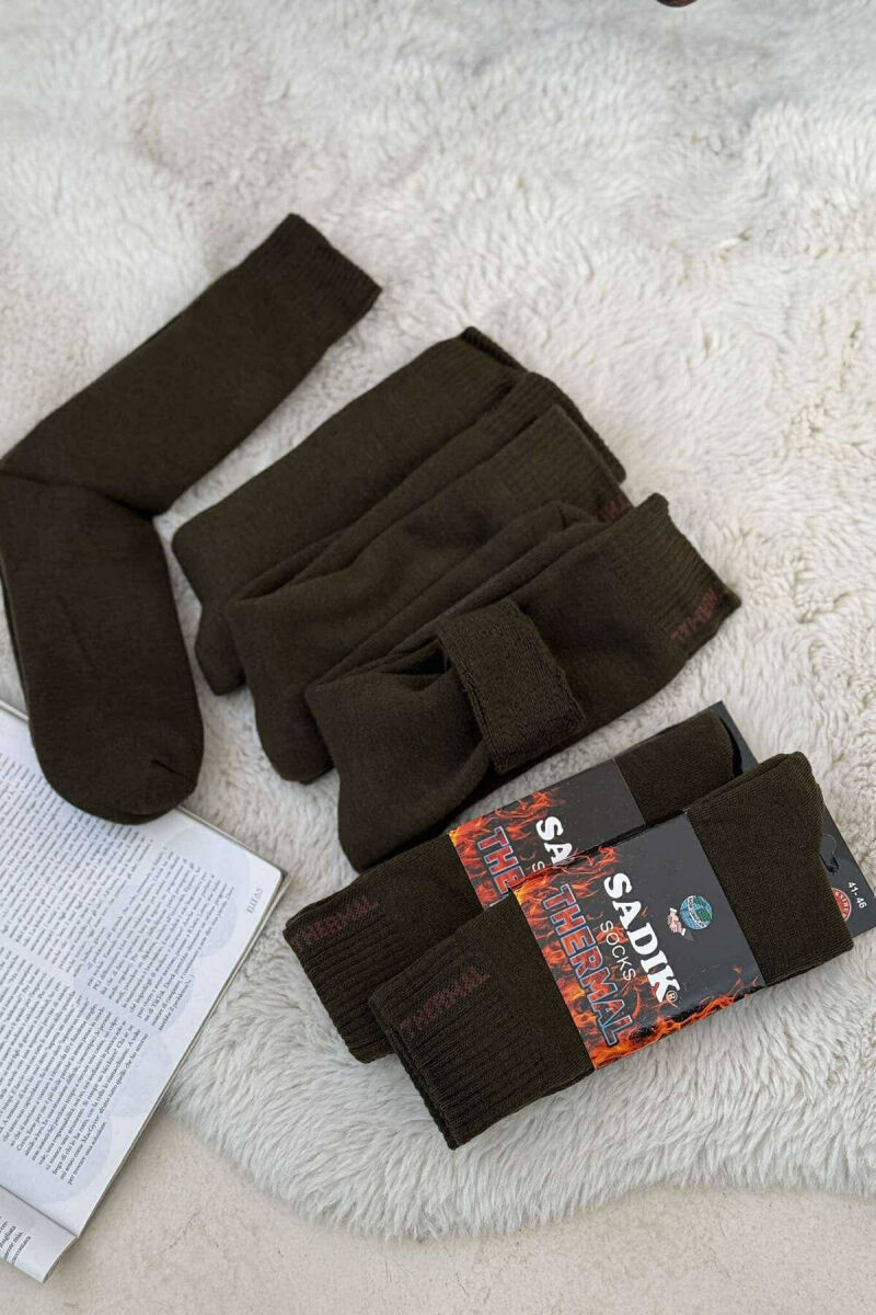 6 PAIR THERMAL MEN CREW SOCKS DARK GREEN/JEE - 4
