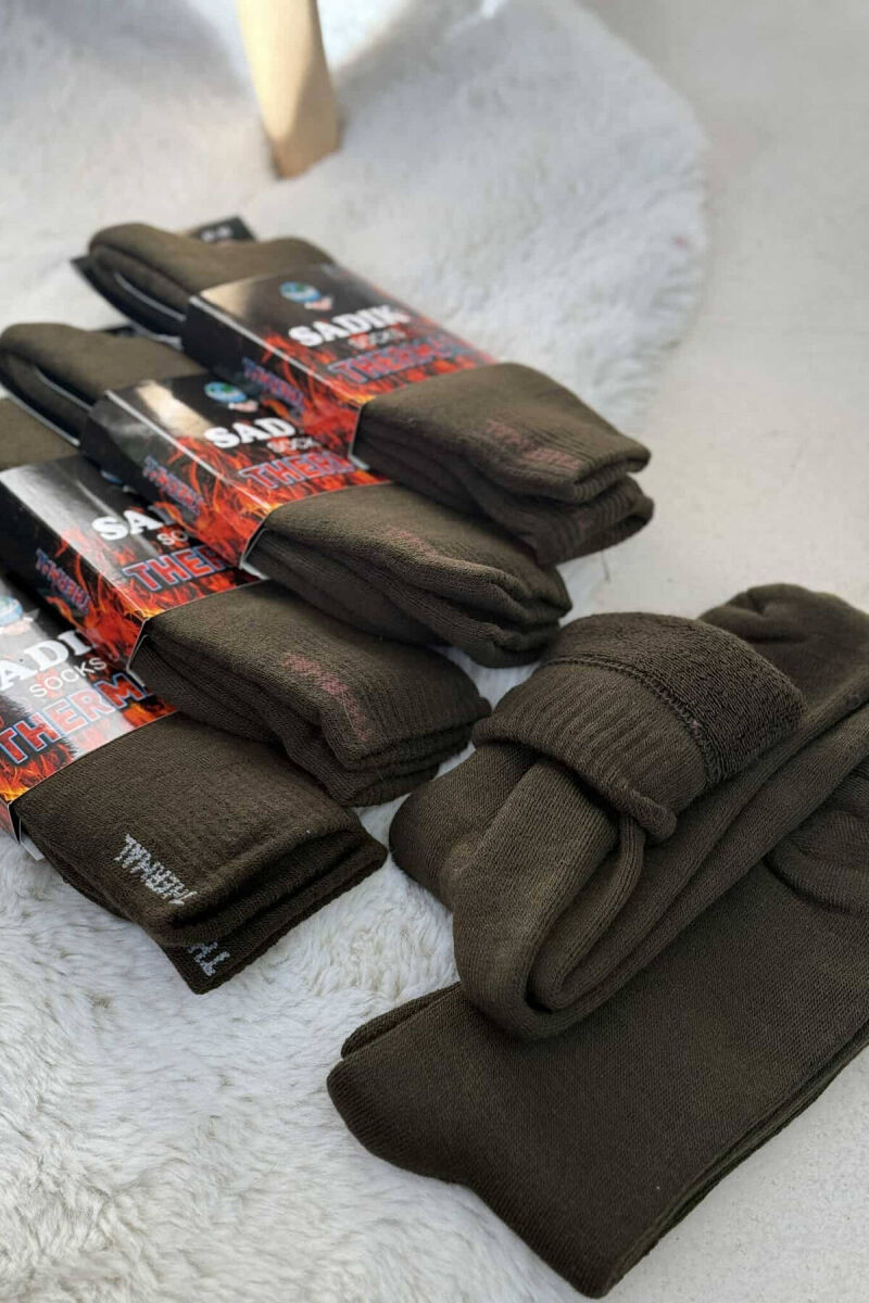 6 PAIR THERMAL MEN CREW SOCKS DARK GREEN/JEE - 5