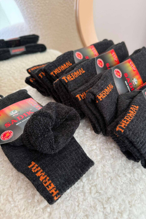 6 PAIR THERMAL MEN CREW SOCKS DARK GREY/GEE - 2