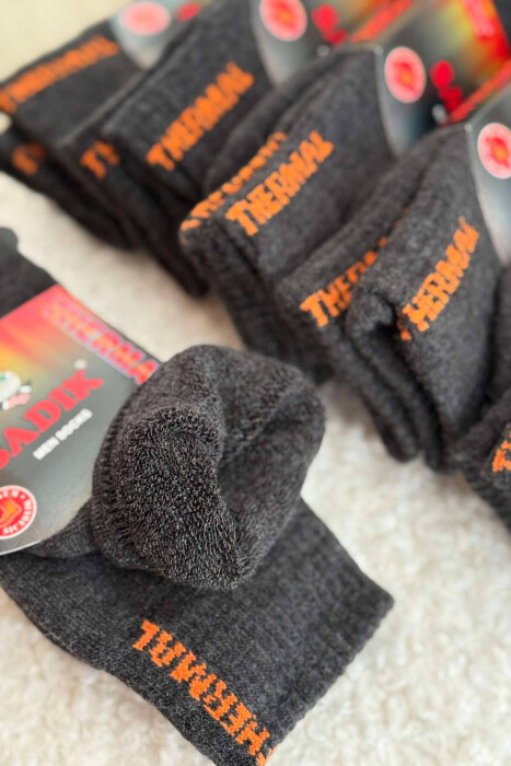 6 PAIR THERMAL MEN CREW SOCKS DARK GREY/GEE - 3