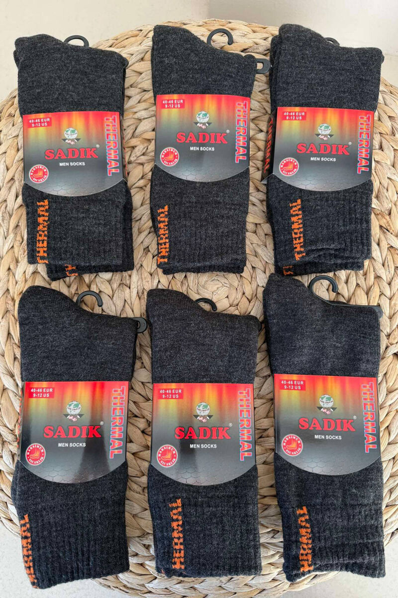 6 PAIR THERMAL MEN CREW SOCKS DARK GREY/GEE - 4