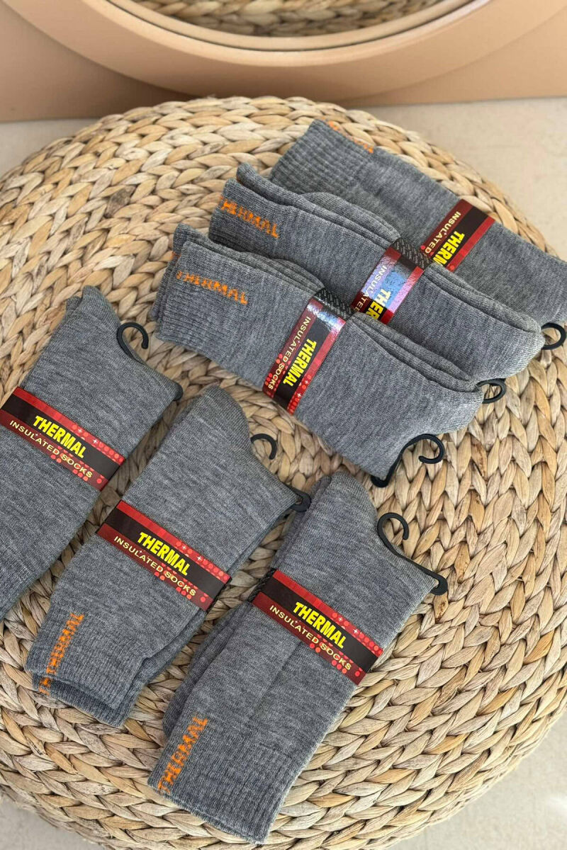 6 PAIR THERMAL MEN CREW SOCKS GREY/GRI - 1