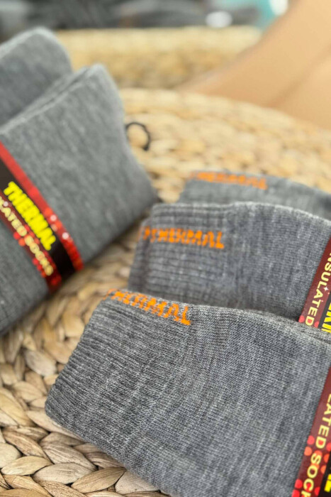 6 PAIR THERMAL MEN CREW SOCKS GREY/GRI - 2