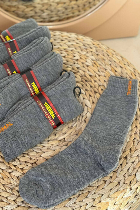 6 PAIR THERMAL MEN CREW SOCKS GREY/GRI - 4