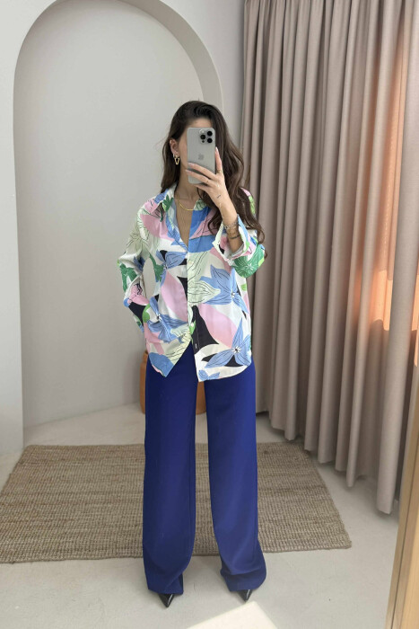 ABSTRACT DESIGN LONG SLEEVES WOMEN SHIRT PINK-GREEN/RO-JE 