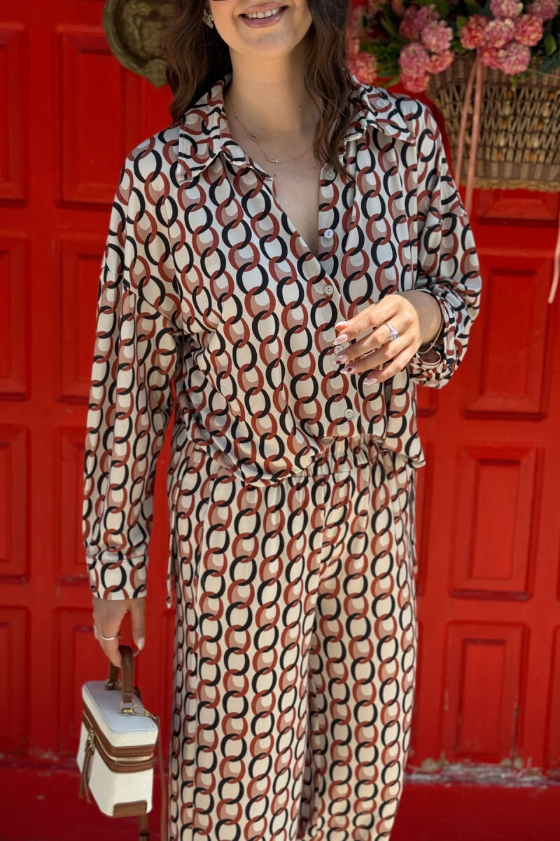 ABSTRACT DESIGN SHIRT+TROUSERS WOMEN SET BEIGE/BEZHE - 7