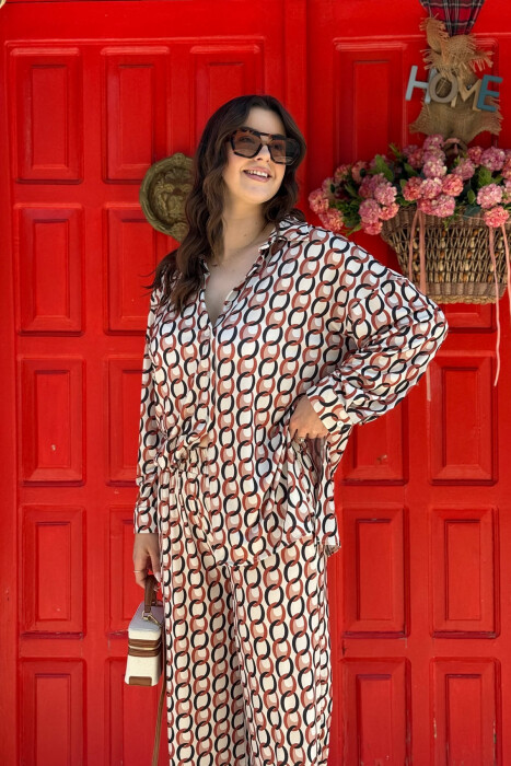 ABSTRACT DESIGN SHIRT+TROUSERS WOMEN SET BEIGE/BEZHE - 8