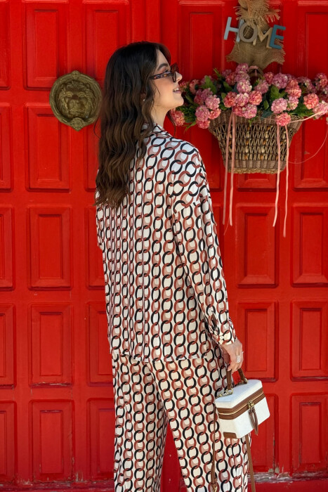 ABSTRACT DESIGN SHIRT+TROUSERS WOMEN SET BEIGE/BEZHE - 10