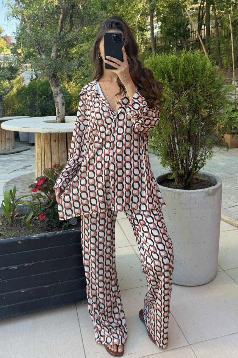 ABSTRACT DESIGN SHIRT+TROUSERS WOMEN SET BEIGE/BEZHE - 1