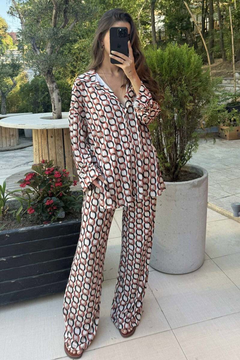 ABSTRACT DESIGN SHIRT+TROUSERS WOMEN SET BEIGE/BEZHE - 2