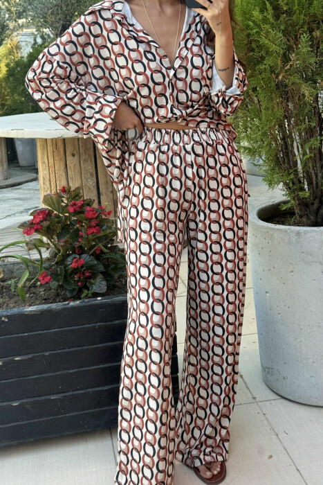 ABSTRACT DESIGN SHIRT+TROUSERS WOMEN SET BEIGE/BEZHE - 3