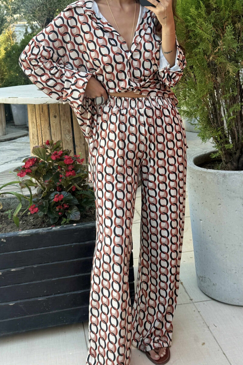 ABSTRACT DESIGN SHIRT+TROUSERS WOMEN SET BEIGE/BEZHE - 3