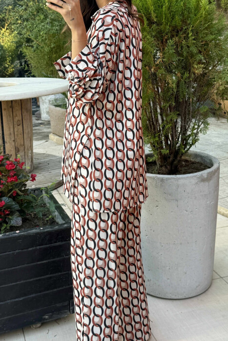 ABSTRACT DESIGN SHIRT+TROUSERS WOMEN SET BEIGE/BEZHE - 4