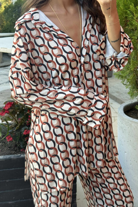 ABSTRACT DESIGN SHIRT+TROUSERS WOMEN SET BEIGE/BEZHE - 5