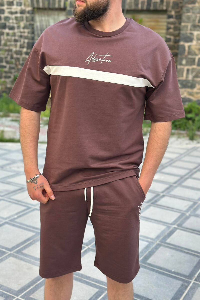 ADVENTURE COTTON MEN SWEATSUIT SET DARK BROWN/KAE - 1