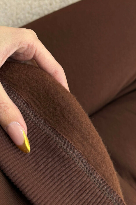 ALO CROPPED SWEATSHIRT+SWEATPANTS FLUFFY WOMEN SET BROWN/KAFE - 5