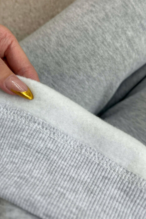 ALO CROPPED SWEATSHIRT+SWEATPANTS FLUFFY WOMEN SET LIGHT GREY/GZ - 5