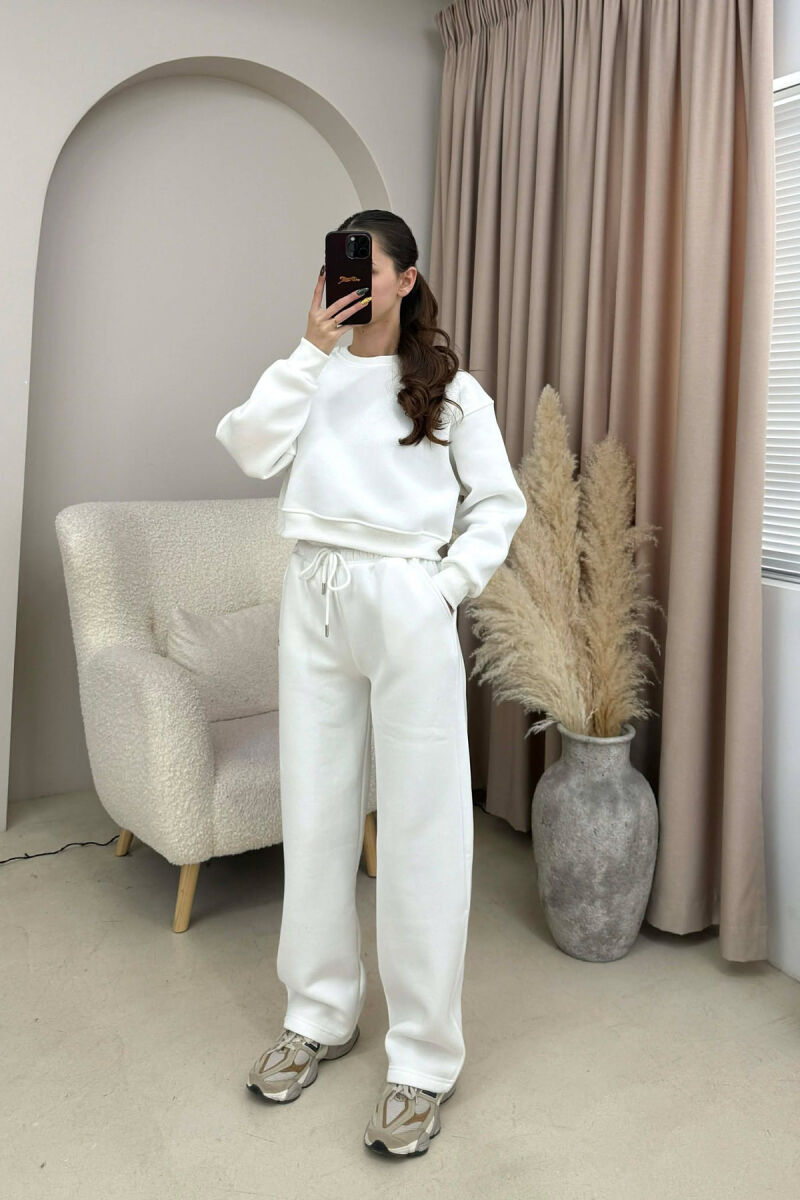 ALO CROPPED SWEATSHIRT+SWEATPANTS FLUFFY WOMEN SET WHITE-E BARDHE - 2
