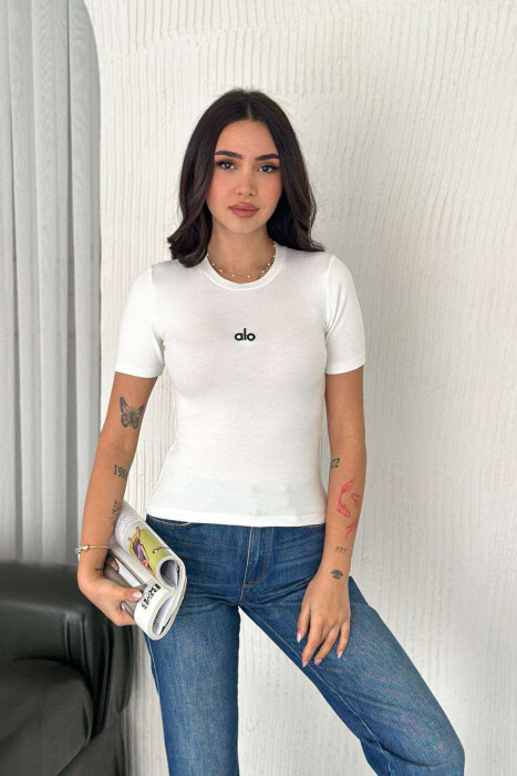 ALO FRONT WRITTING ONE COLOR WOMEN T-SHIRT WHITE-E BARDHE - 2