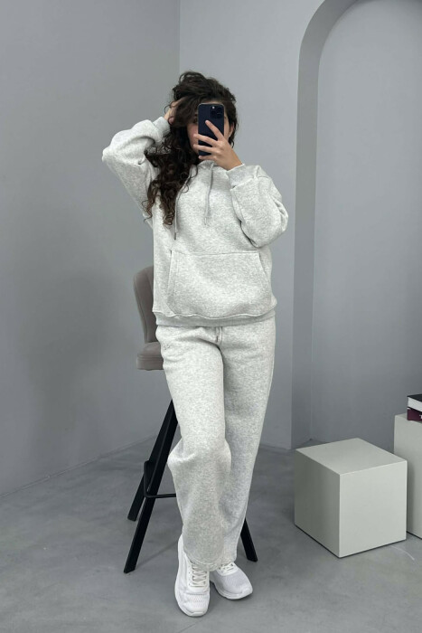 KOSTUM ALO ME PUSH HOODIE+TUTA PËR FEMRA NË NGJYRË GRI TË ZBARDHUR 