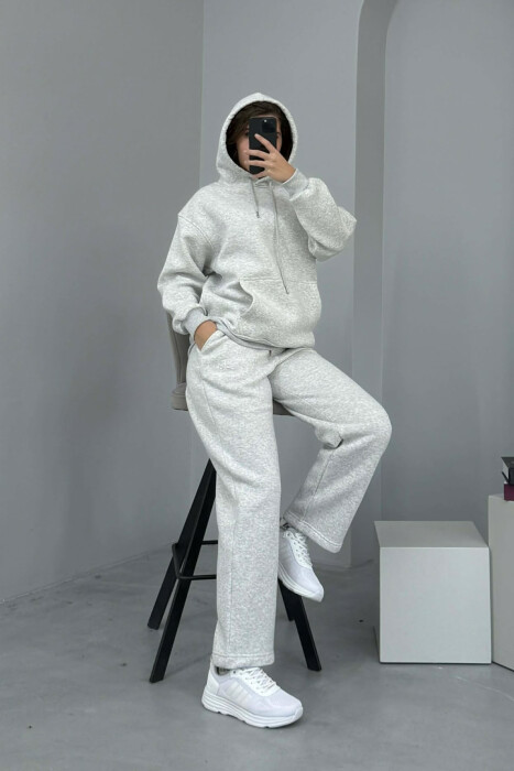 ALO HOODIE+SWEATPANTS FLUFFY WOMEN SET LIGHT GREY/GZ - 3