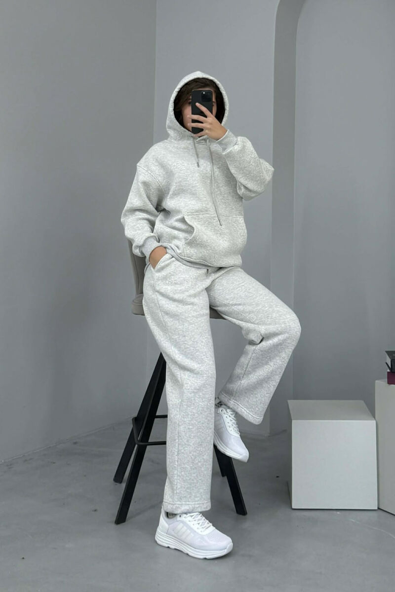 ALO HOODIE+SWEATPANTS FLUFFY WOMEN SET LIGHT GREY/GZ - 3