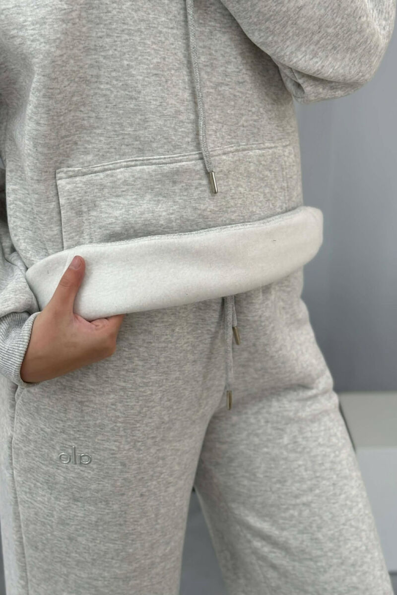 ALO HOODIE+SWEATPANTS FLUFFY WOMEN SET LIGHT GREY/GZ - 7