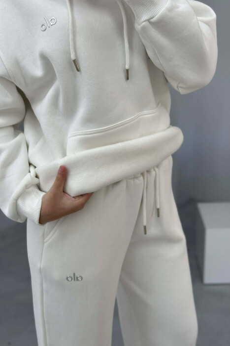 ALO HOODIE+SWEATPANTS FLUFFY WOMEN SET WHITE-E BARDHE - 5