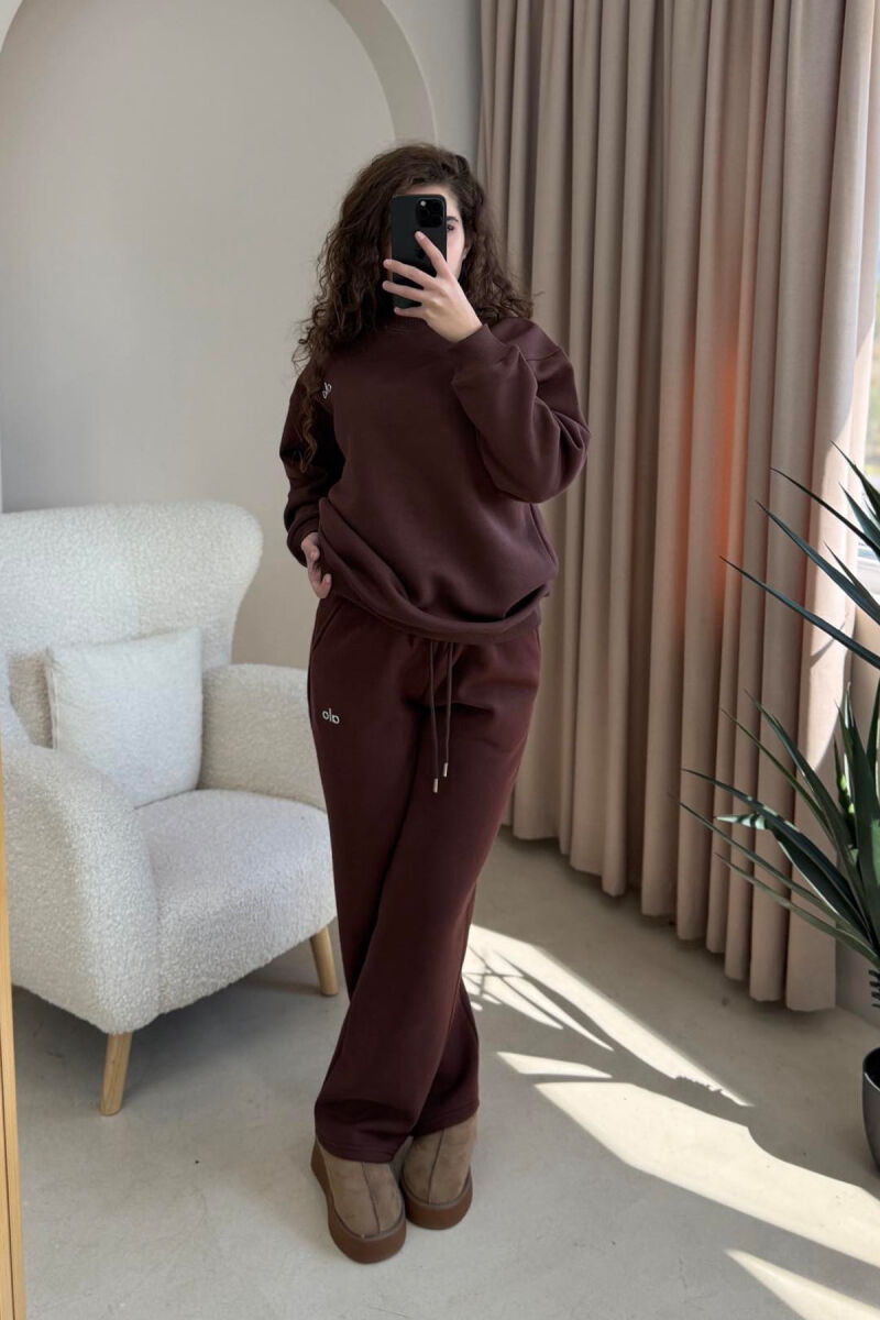 ALO SWEATSHIRT+SWEATPANTS FLUFFY WOMEN SET BROWN/KAFE - 3