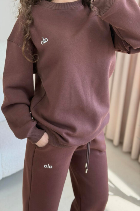 ALO SWEATSHIRT+SWEATPANTS FLUFFY WOMEN SET BROWN/KAFE - 5