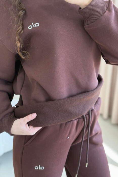 ALO SWEATSHIRT+SWEATPANTS FLUFFY WOMEN SET BROWN/KAFE - 6