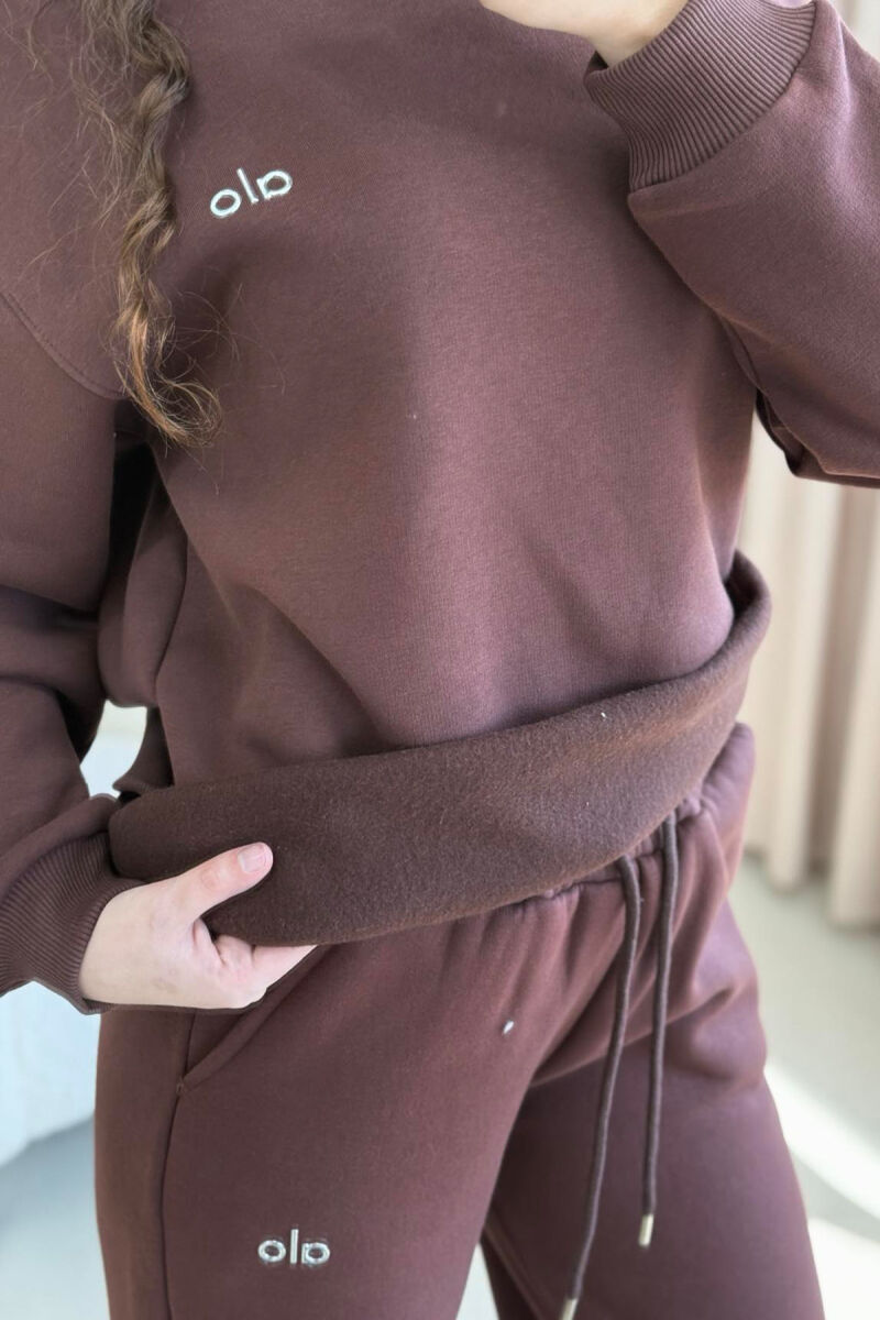 ALO SWEATSHIRT+SWEATPANTS FLUFFY WOMEN SET BROWN/KAFE - 6