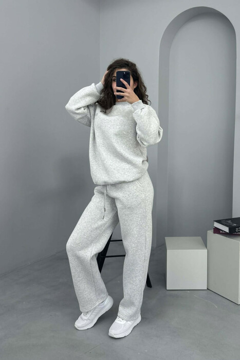 ALO SWEATSHIRT+SWEATPANTS FLUFFY WOMEN SET LIGHT GREY/GZ - KLAUDIO FASHION
