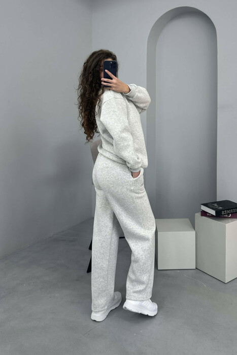 ALO SWEATSHIRT+SWEATPANTS FLUFFY WOMEN SET LIGHT GREY/GZ - 2