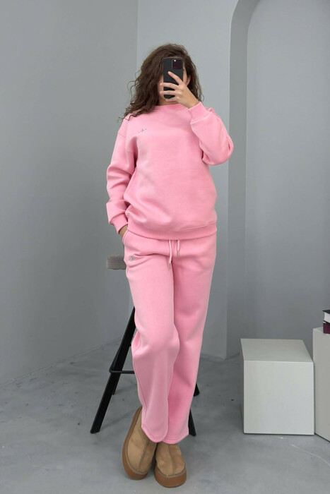 ALO SWEATSHIRT+SWEATPANTS FLUFFY WOMEN SET PINK/ROZE - KLAUDIO FASHION