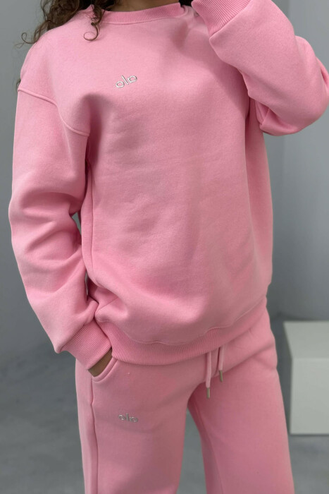 ALO SWEATSHIRT+SWEATPANTS FLUFFY WOMEN SET PINK/ROZE - 3