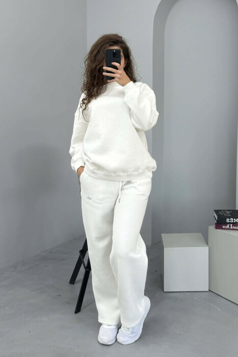 ALO SWEATSHIRT+SWEATPANTS FLUFFY WOMEN SET WHITE-E BARDHE - KLAUDIO FASHION