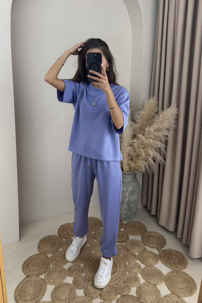 ALO WRITTING T-SHIRT+JOGGERS WOMEN SET LIGHT PURPLE/LEZB - 1
