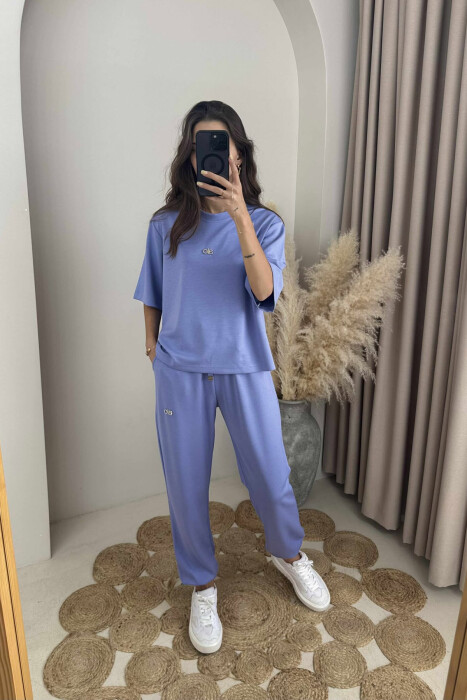 ALO WRITTING T-SHIRT+JOGGERS WOMEN SET LIGHT PURPLE/LEZB - 2