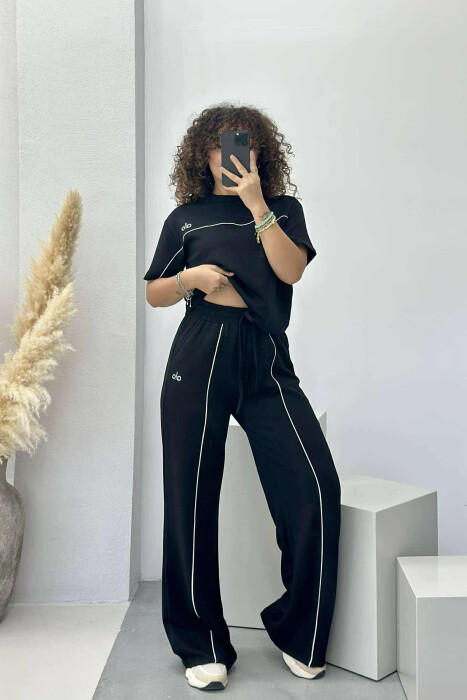 ALO WRITTING T-SHIRT+TROUSERS STRIPED WOMEN SET BLACK/ E ZEZE - 1