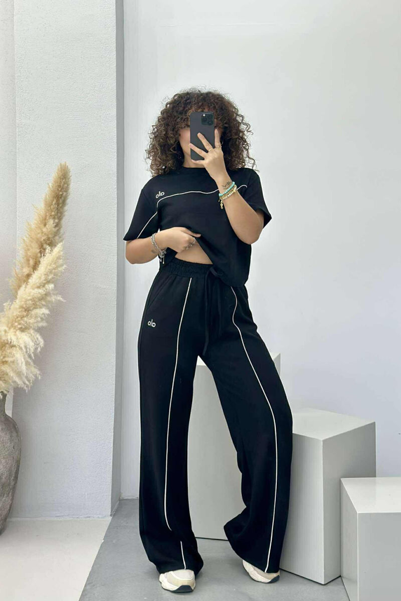ALO WRITTING T-SHIRT+TROUSERS STRIPED WOMEN SET BLACK/ E ZEZE - 1