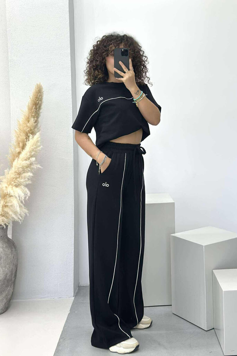 ALO WRITTING T-SHIRT+TROUSERS STRIPED WOMEN SET BLACK/ E ZEZE - 3