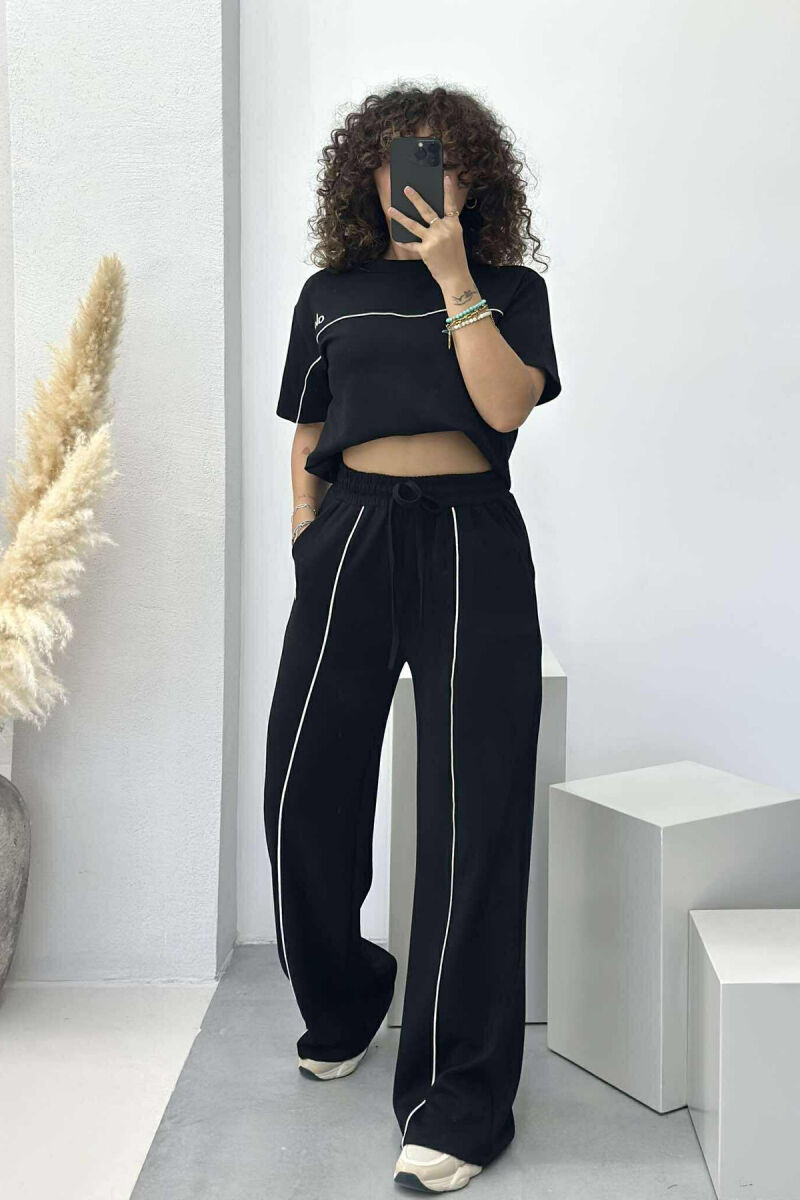 ALO WRITTING T-SHIRT+TROUSERS STRIPED WOMEN SET BLACK/ E ZEZE - 5