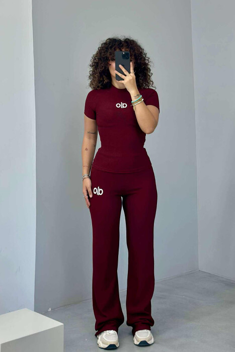 ALO WRITTING T-SHIRT+TROUSERS WOMEN SET BURGUNDY/VISHNJE - 3