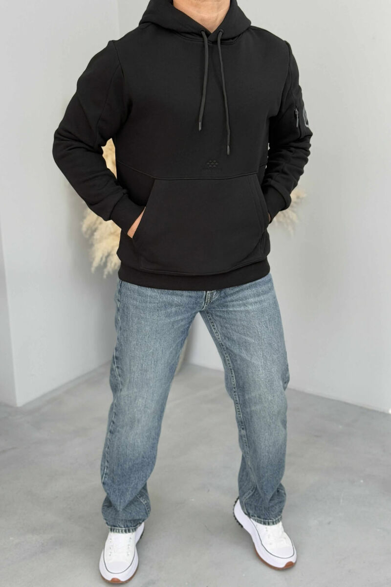 ARM POCKET DETAIL FLUFFY MEN HOODIE BLACK/ E ZEZE - 2
