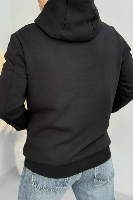 ARM POCKET DETAIL FLUFFY MEN HOODIE BLACK/ E ZEZE - 4
