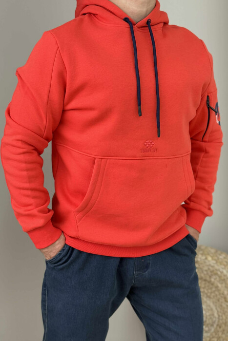 HOODIE ME PUSH ME DETAJIN E XHEPIT PËR MESHKUJ NË NGJYRËN PORTOKALLI - KLAUDIO FASHION