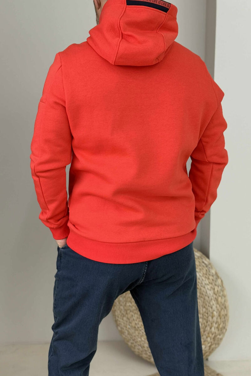 ARM POCKET DETAIL FLUFFY MEN HOODIE ORANGE/PORTOKALLI - 5